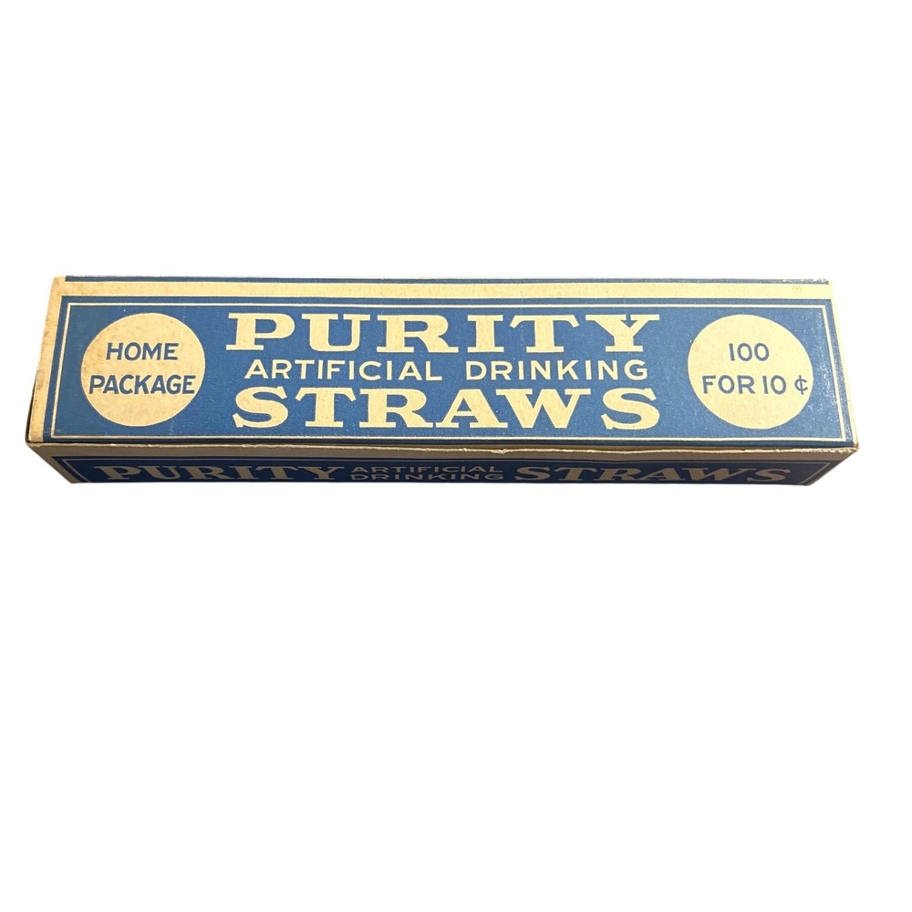 Vintage Purity Artificial Drinking Straws Home Package Blue Box Advertising